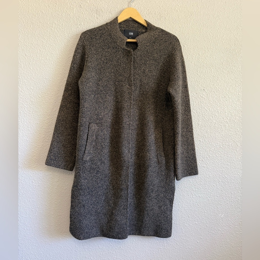 Line The Label Snap Front Mid Length Knit Coat Size Small Pockets